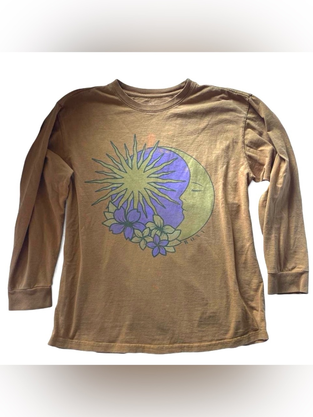 Roxy Rust Colored Graphic Sun & Moon Long Sleeve Tee